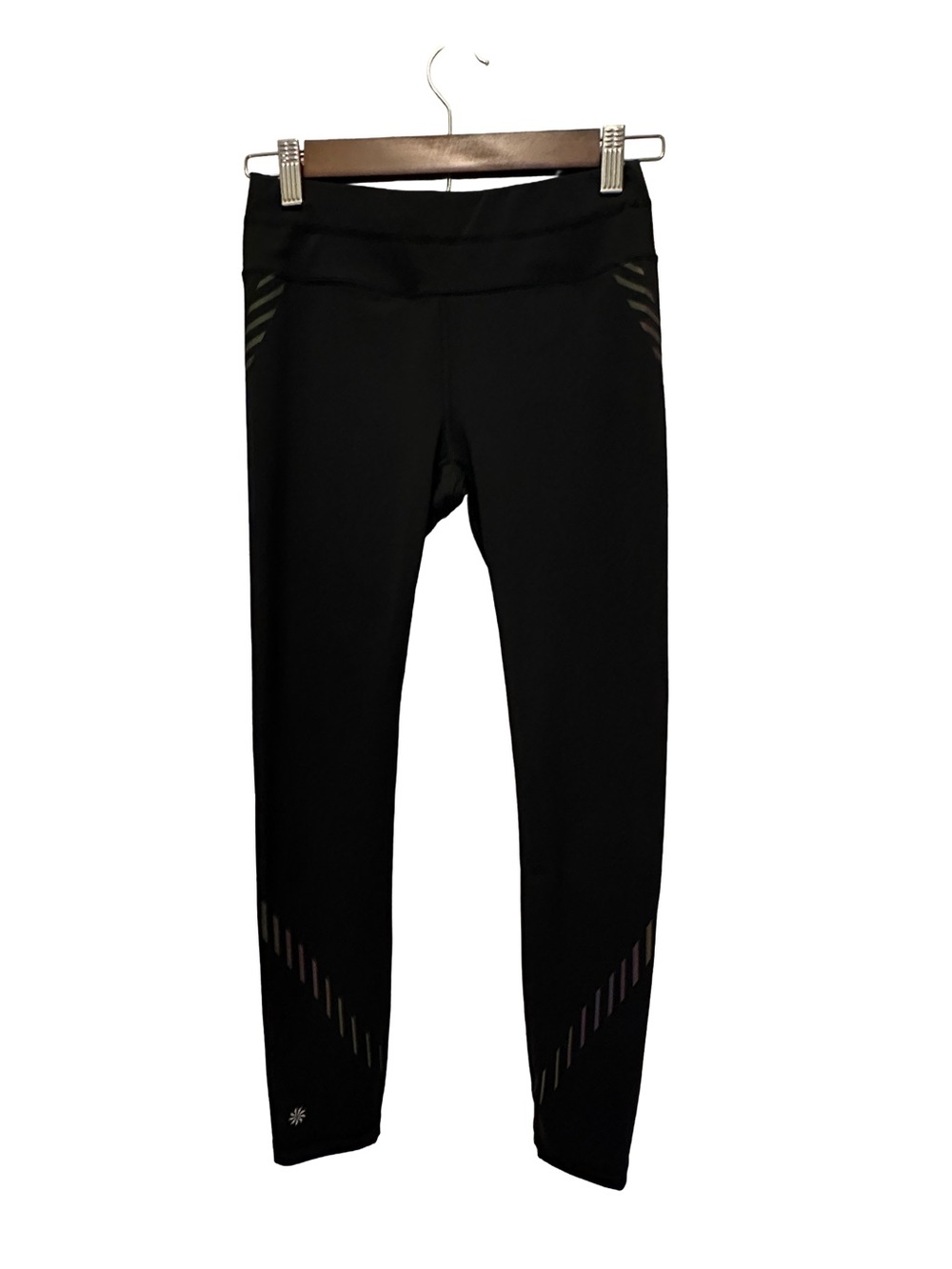 Athleta Black High-Rise Performance Leggings with Reflective Stripe Details